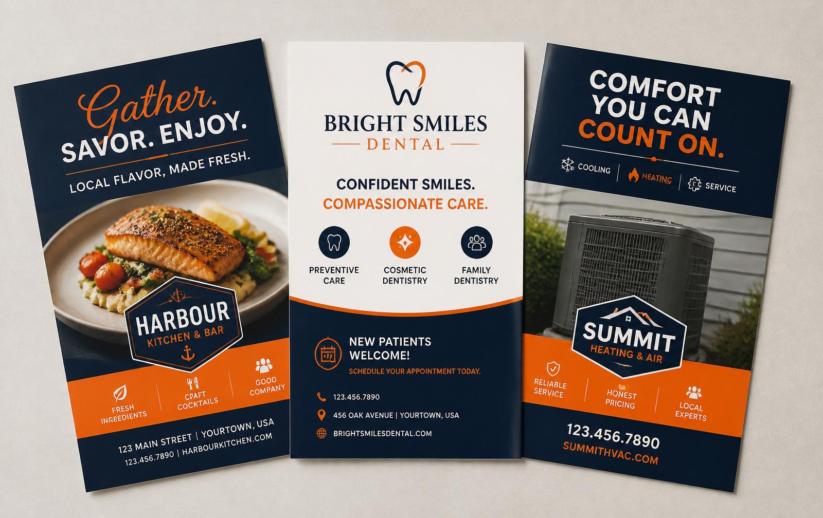 Example postcards designed for local businesses